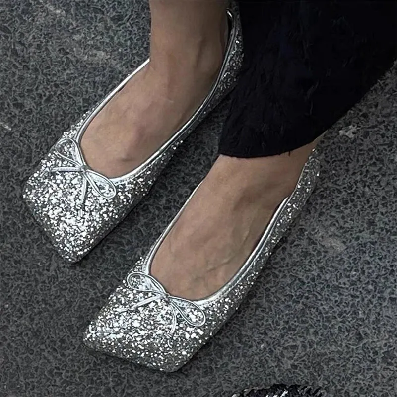 Aneikeh PU Sequined Cloth Flats Ladies Comfort Leisure ROME