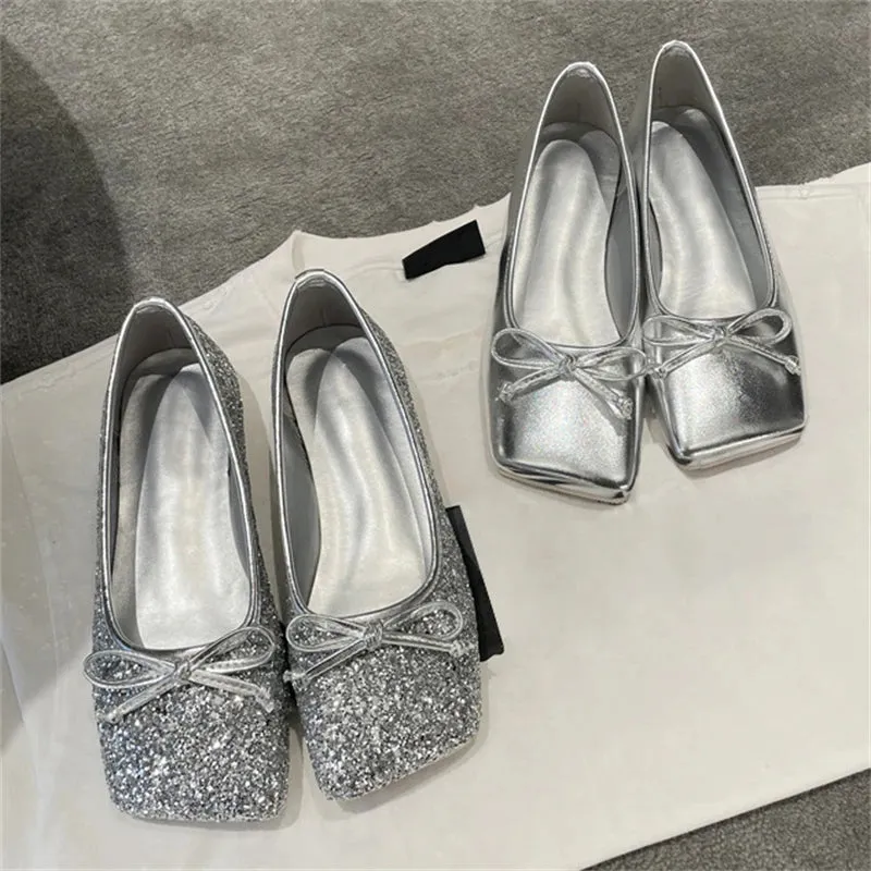 Aneikeh PU Sequined Cloth Flats Ladies Comfort Leisure ROME