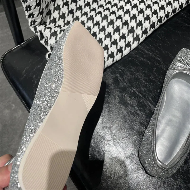 Aneikeh PU Sequined Cloth Flats Ladies Comfort Leisure ROME