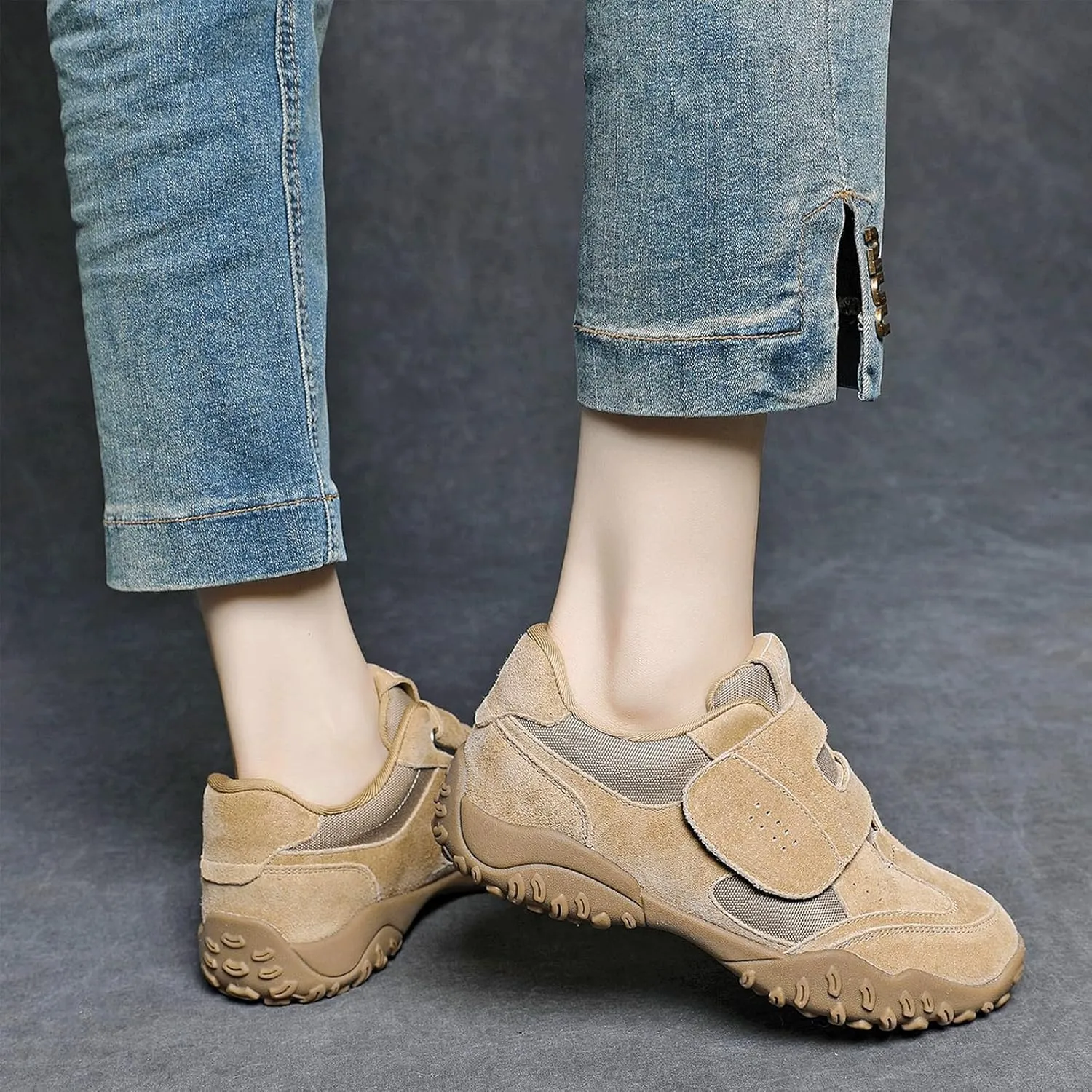 Ballet Sneakers for Woman Leather Trendy Hook and Loop Chunky Ballerina Sneaker Fancy Breathable Ballet Shoes 2025 Spring Summer Daily Casual Walking Footwear