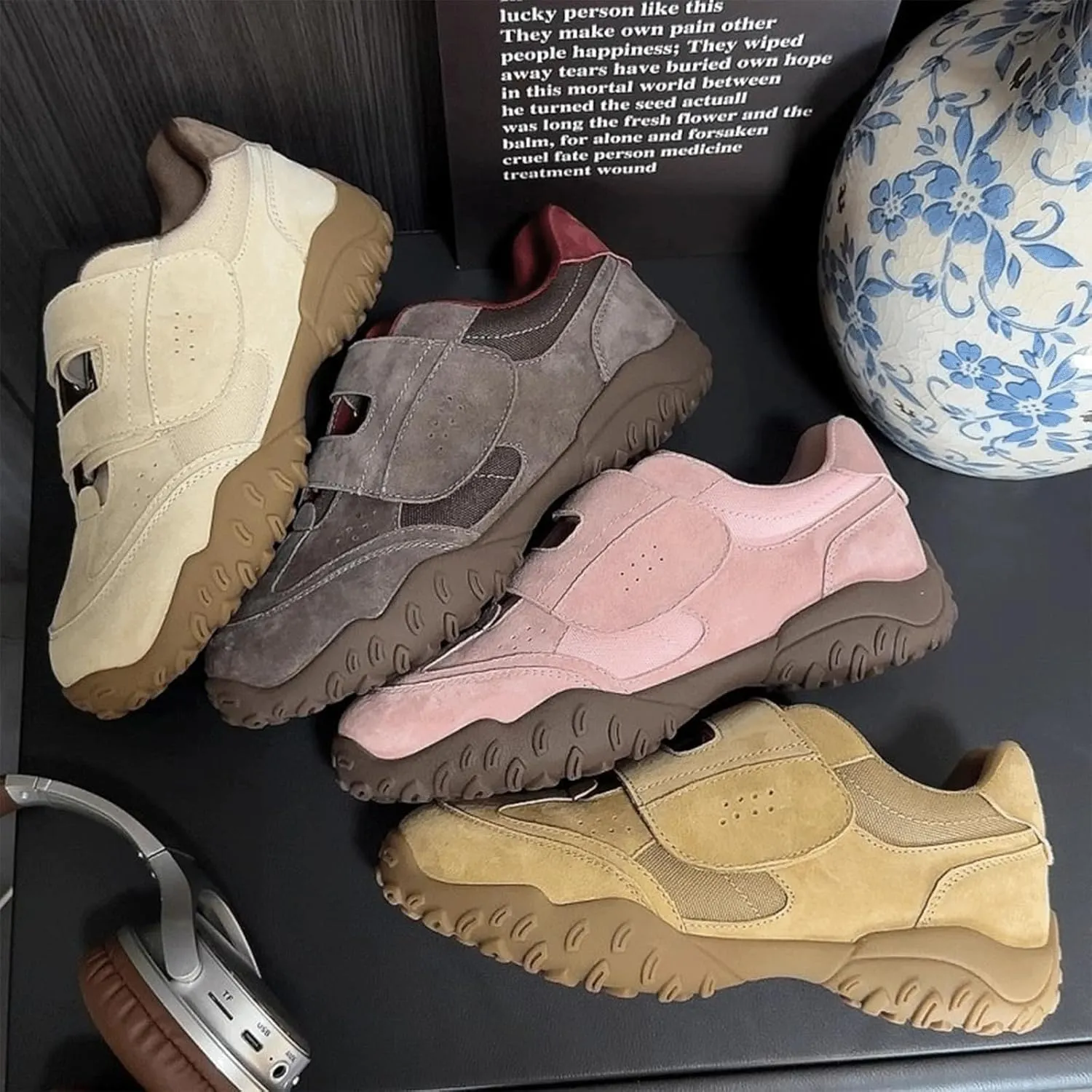 Ballet Sneakers for Woman Leather Trendy Hook and Loop Chunky Ballerina Sneaker Fancy Breathable Ballet Shoes 2025 Spring Summer Daily Casual Walking Footwear