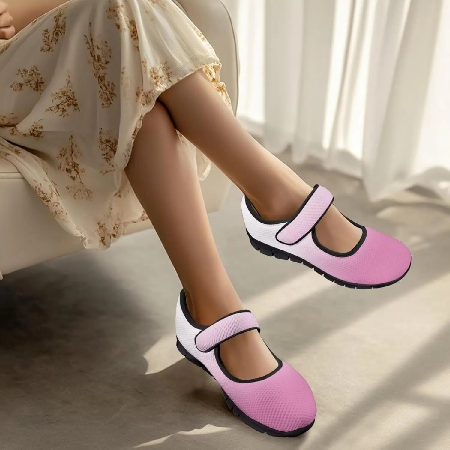 Binienty Flats Shoes Women Solid Color Mary Jane Shoes Comfortable Lightweight Round Toe Mesh Slip On Loafers