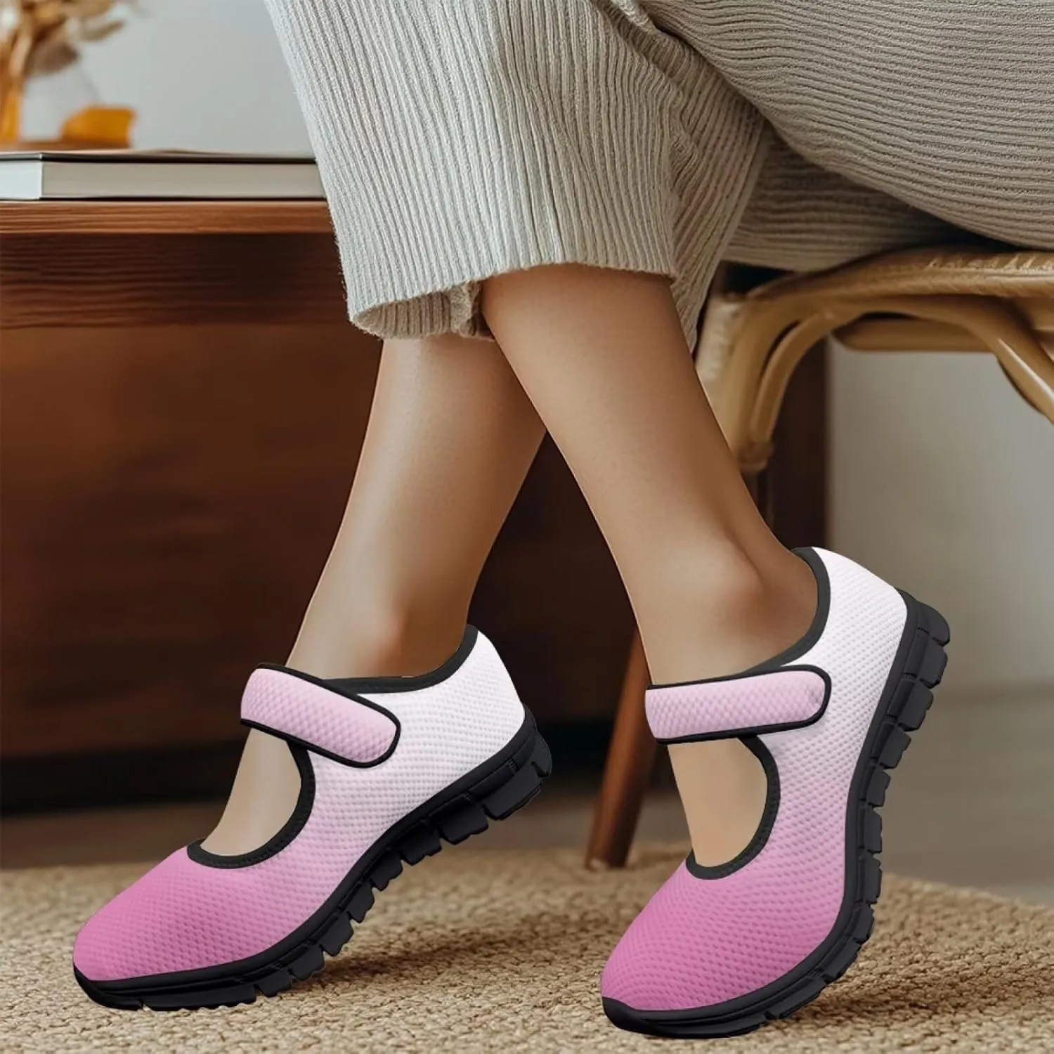 Binienty Flats Shoes Women Solid Color Mary Jane Shoes Comfortable Lightweight Round Toe Mesh Slip On Loafers