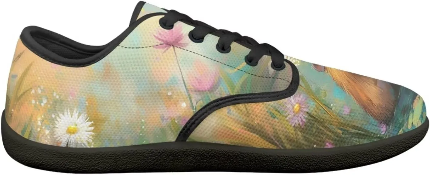 Capybara Pattern Barefoot Shoes Women Wide Toe Box Comfy Casual Lace Up Sneakers Trendy Dress Up Shoes