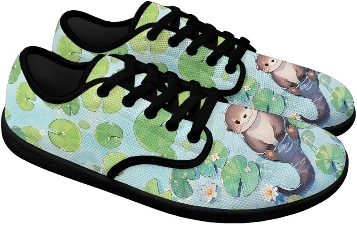 Capybara Pattern Barefoot Shoes Women Wide Toe Box Comfy Casual Lace Up Sneakers Trendy Dress Up Shoes