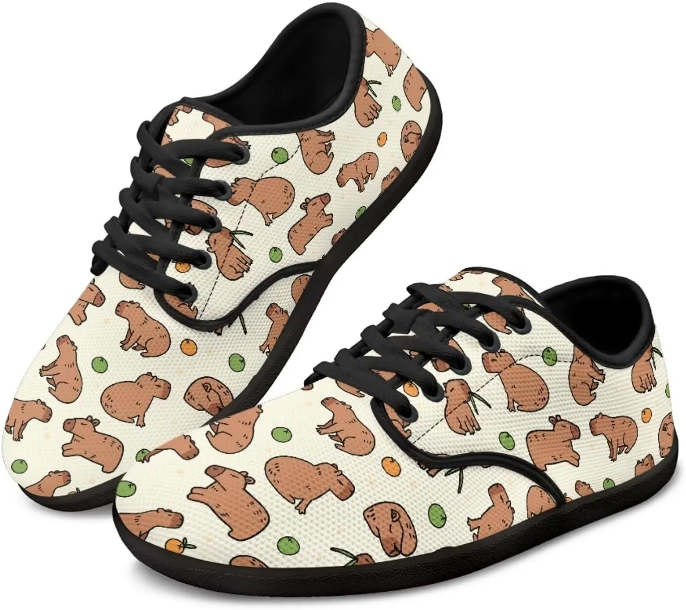 Capybara Pattern Barefoot Shoes Women Wide Toe Box Comfy Casual Lace Up Sneakers Trendy Dress Up Shoes
