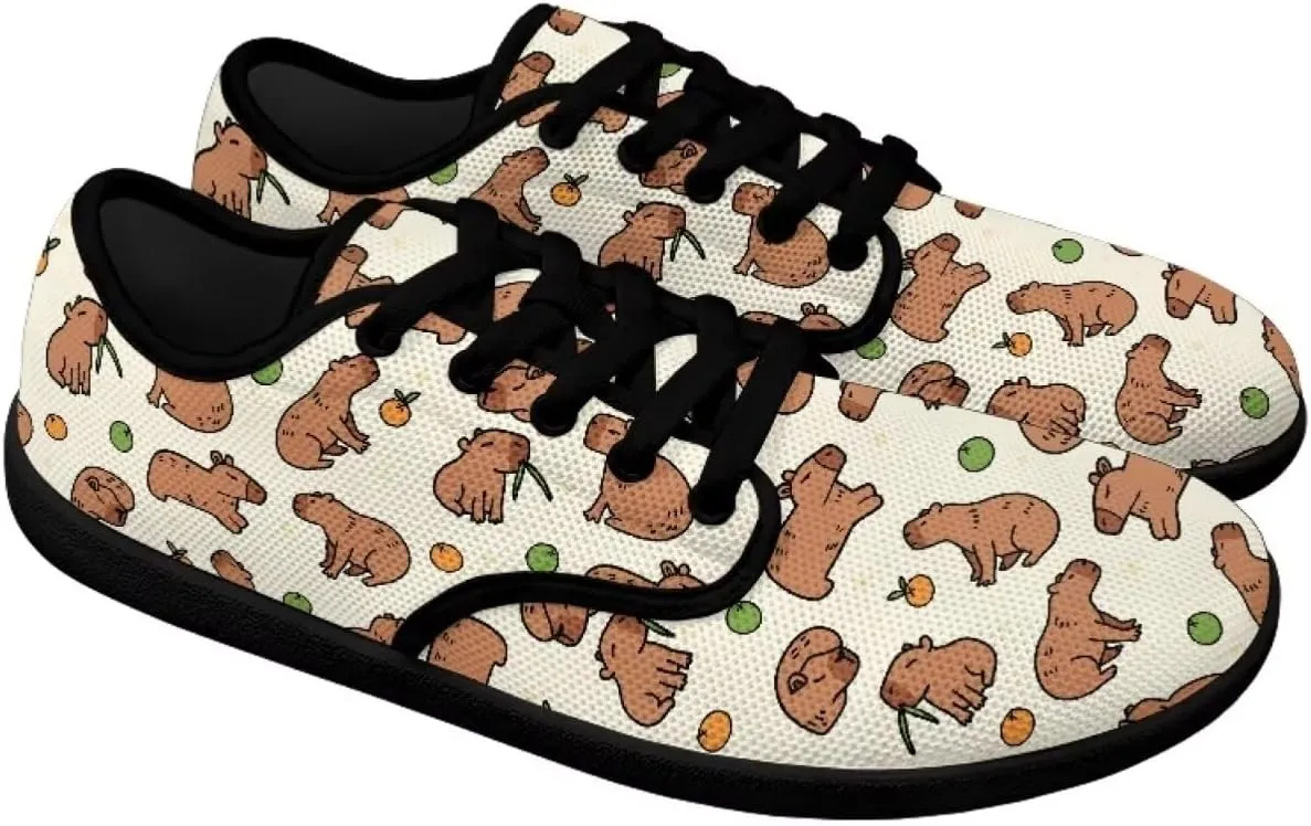 Capybara Pattern Barefoot Shoes Women Wide Toe Box Comfy Casual Lace Up Sneakers Trendy Dress Up Shoes