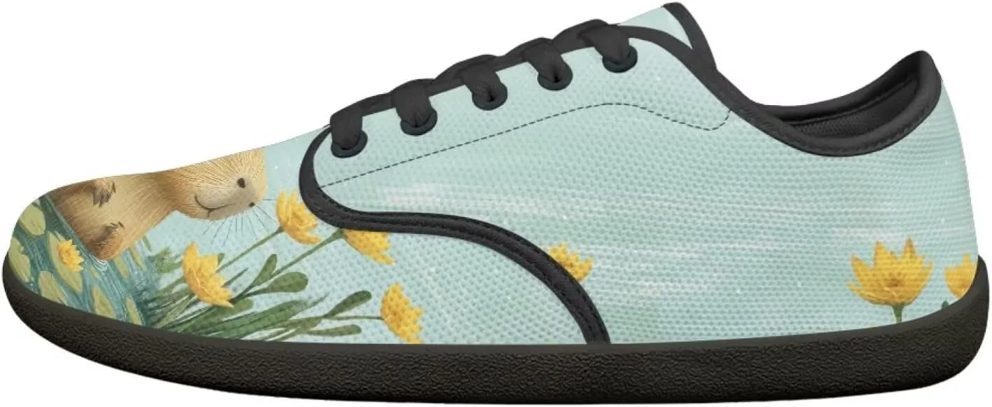 Capybara Pattern Barefoot Shoes Women Wide Toe Box Comfy Casual Lace Up Sneakers Trendy Dress Up Shoes