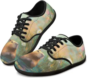 Capybara Pattern Barefoot Shoes Women Wide Toe Box Comfy Casual Lace Up Sneakers Trendy Dress Up Shoes