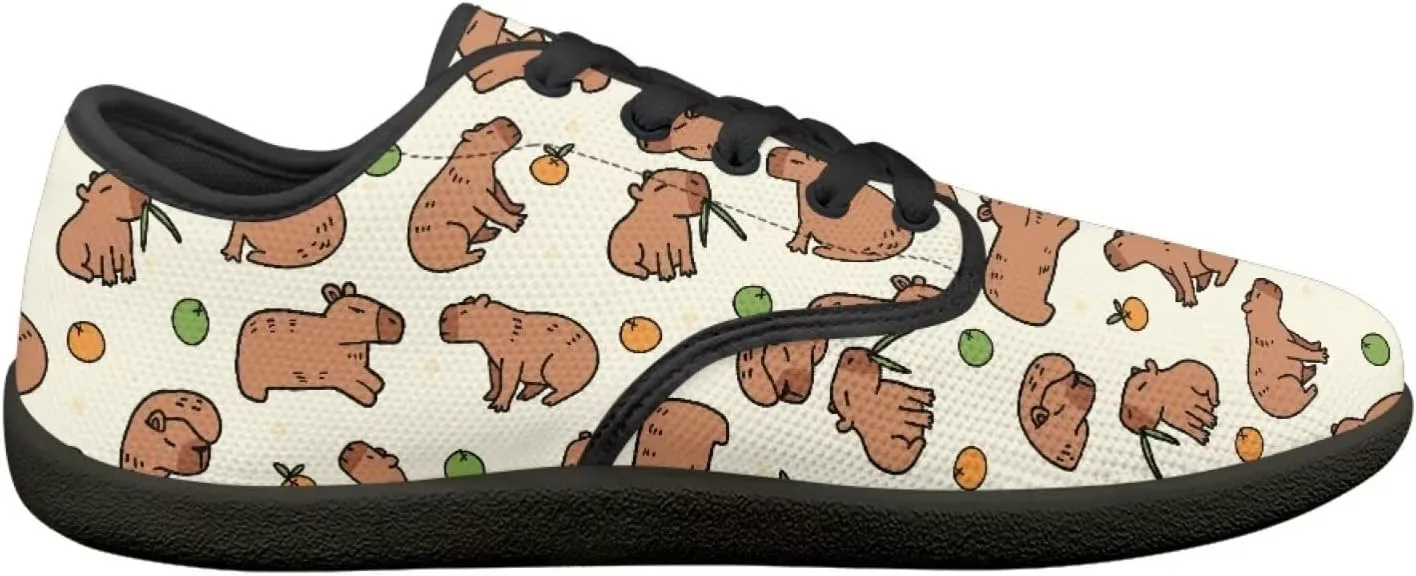 Capybara Pattern Barefoot Shoes Women Wide Toe Box Comfy Casual Lace Up Sneakers Trendy Dress Up Shoes
