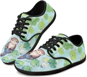 Capybara Pattern Barefoot Shoes Women Wide Toe Box Comfy Casual Lace Up Sneakers Trendy Dress Up Shoes