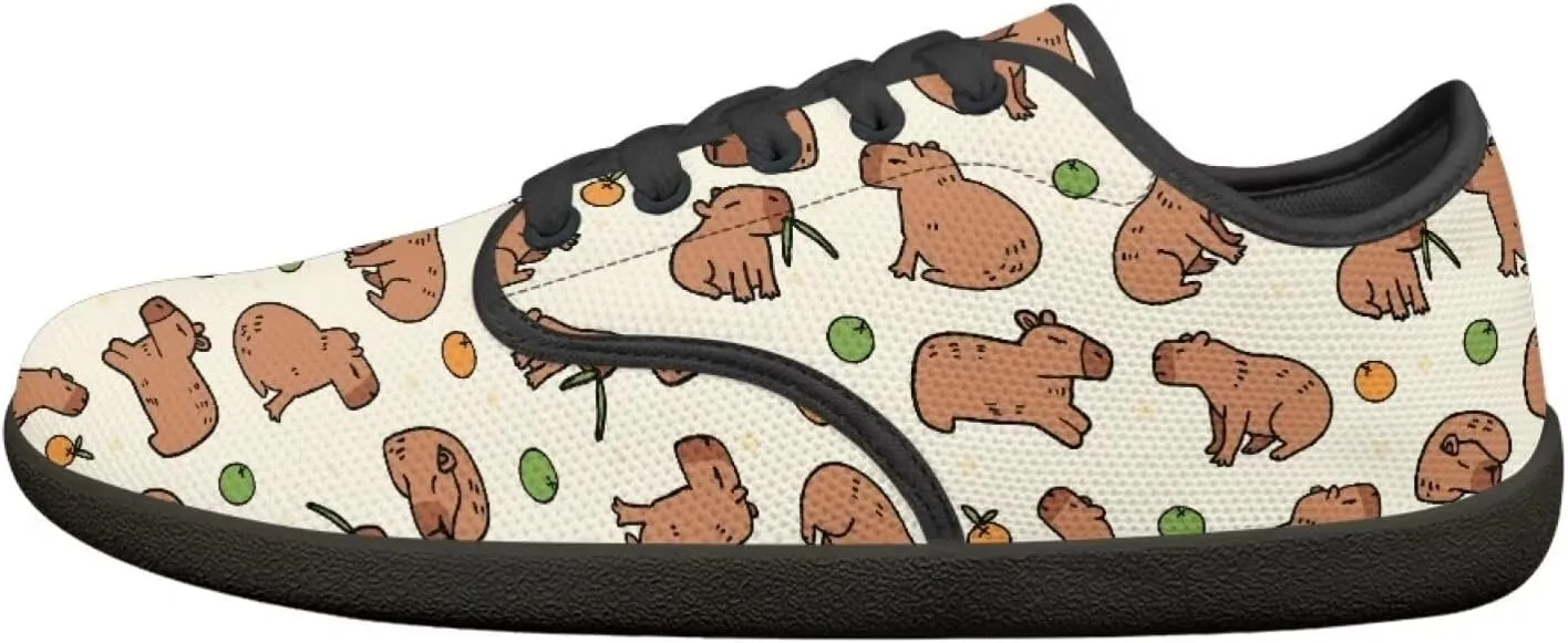 Capybara Pattern Barefoot Shoes Women Wide Toe Box Comfy Casual Lace Up Sneakers Trendy Dress Up Shoes