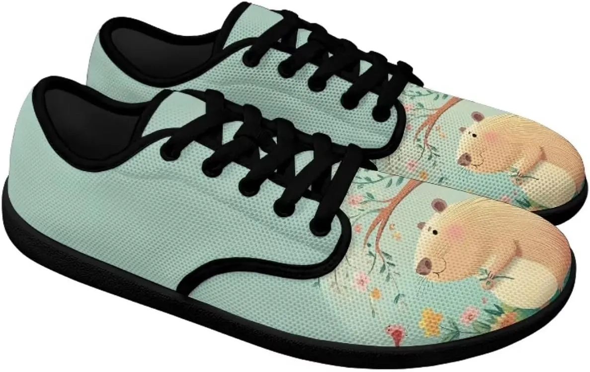 Capybara Pattern Barefoot Shoes Women Wide Toe Box Comfy Casual Lace Up Sneakers Trendy Dress Up Shoes