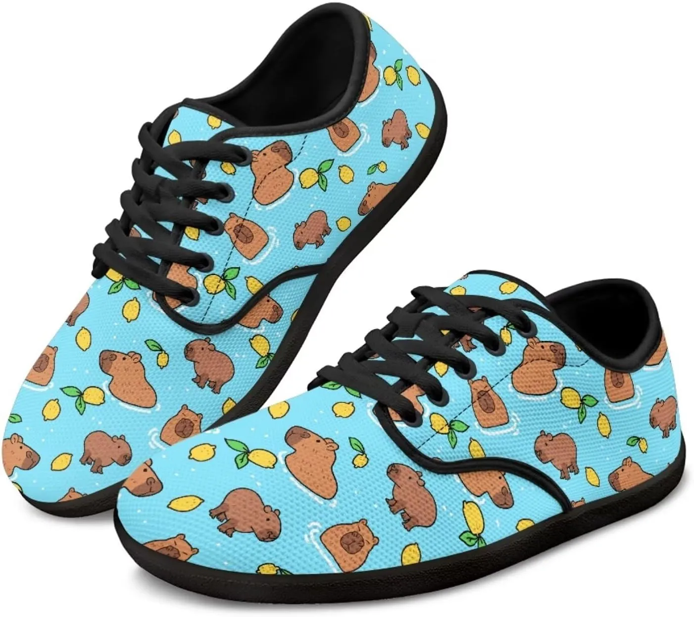 Capybara Pattern Barefoot Shoes Women Wide Toe Box Comfy Casual Lace Up Sneakers Trendy Dress Up Shoes