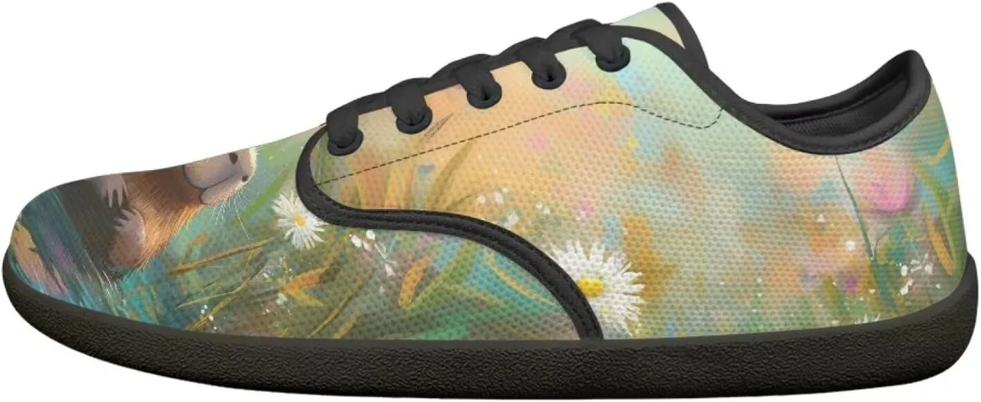 Capybara Pattern Barefoot Shoes Women Wide Toe Box Comfy Casual Lace Up Sneakers Trendy Dress Up Shoes