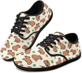 Capybara Pattern Barefoot Shoes Women Wide Toe Box Comfy Casual Lace Up Sneakers Trendy Dress Up Shoes