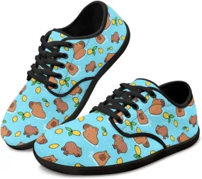 Capybara Pattern Barefoot Shoes Women Wide Toe Box Comfy Casual Lace Up Sneakers Trendy Dress Up Shoes