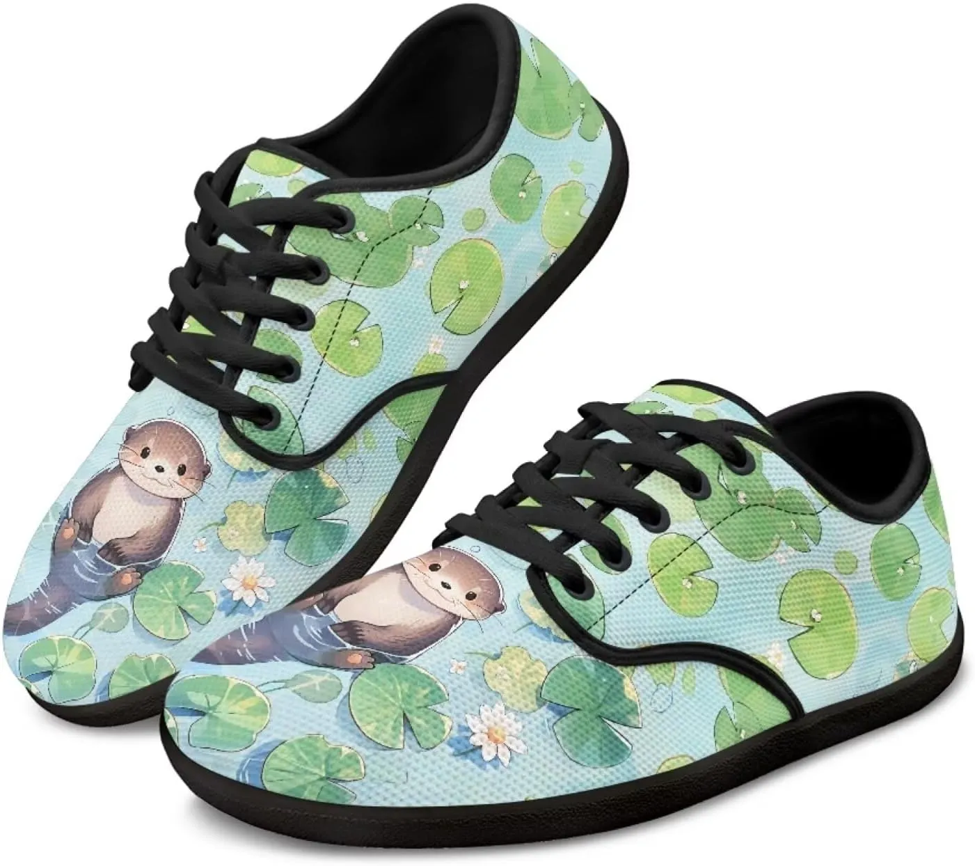 Capybara Pattern Barefoot Shoes Women Wide Toe Box Comfy Casual Lace Up Sneakers Trendy Dress Up Shoes