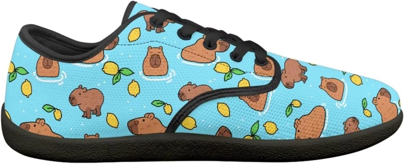Capybara Pattern Barefoot Shoes Women Wide Toe Box Comfy Casual Lace Up Sneakers Trendy Dress Up Shoes