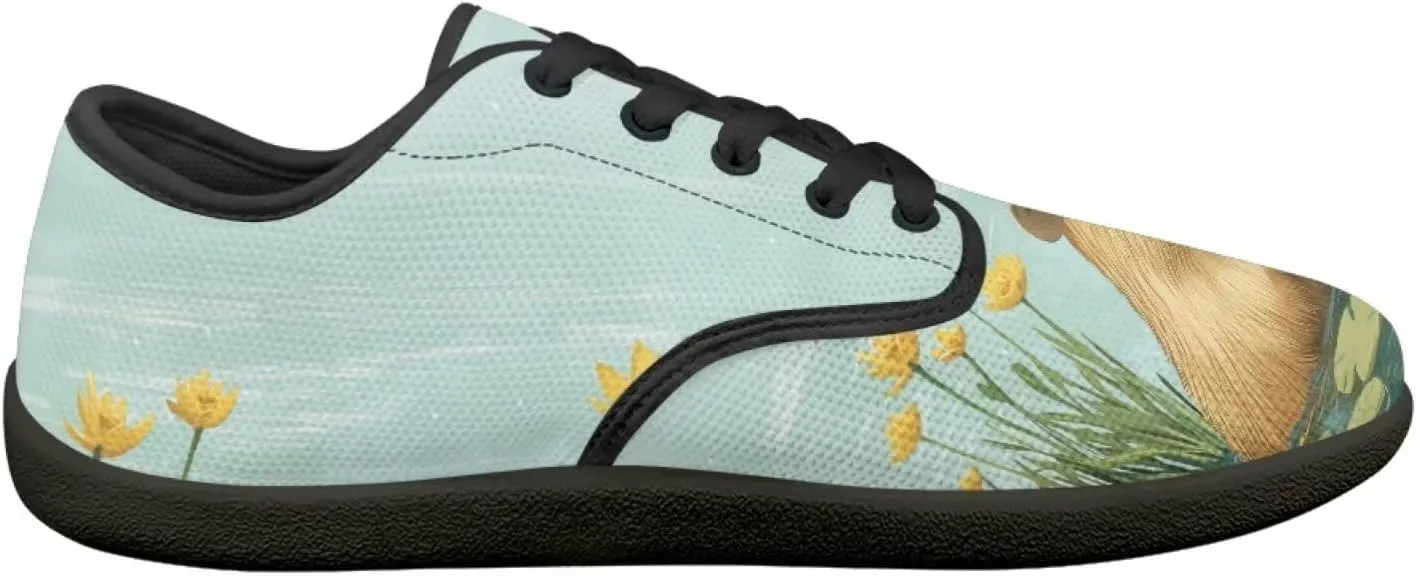 Capybara Pattern Barefoot Shoes Women Wide Toe Box Comfy Casual Lace Up Sneakers Trendy Dress Up Shoes