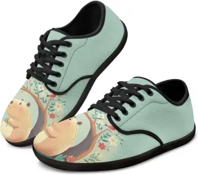 Capybara Pattern Barefoot Shoes Women Wide Toe Box Comfy Casual Lace Up Sneakers Trendy Dress Up Shoes