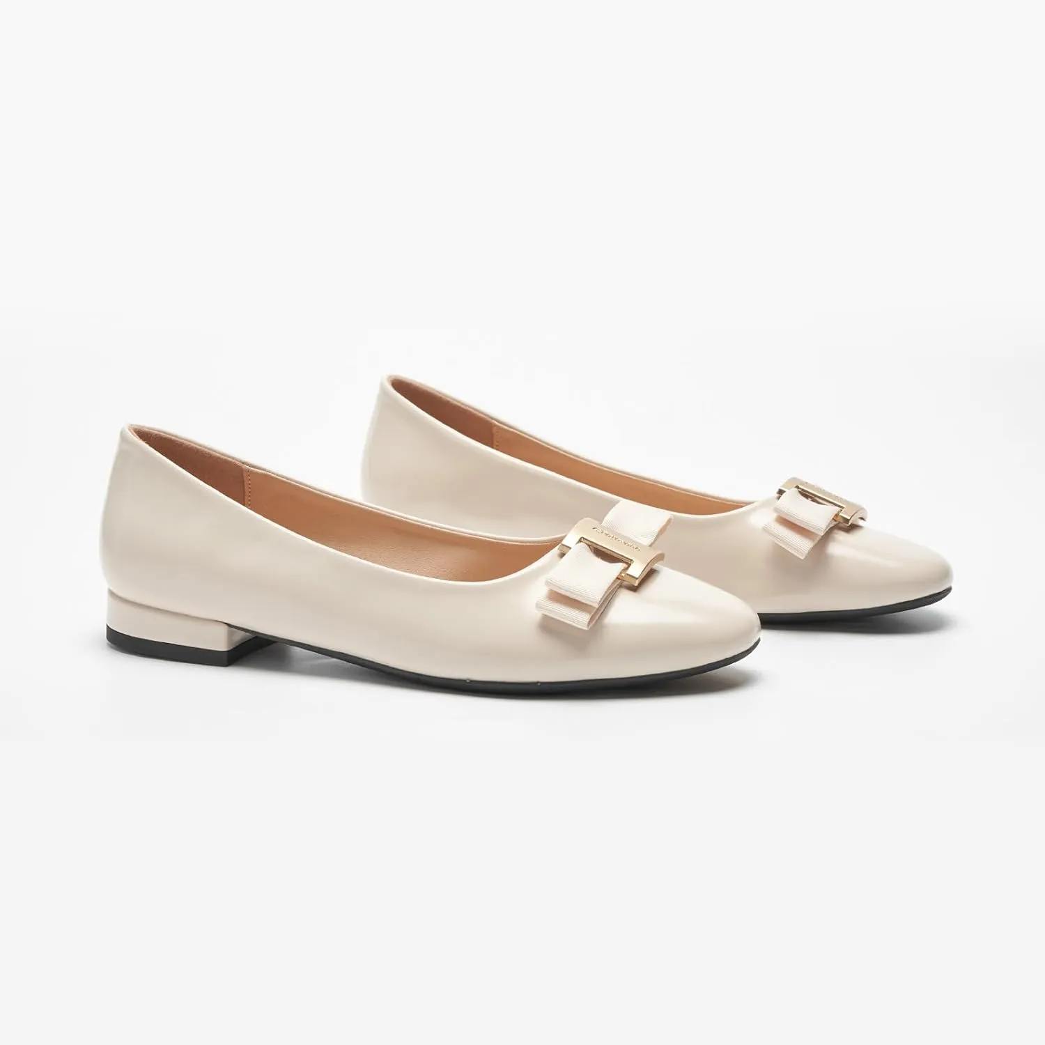 C.Paravano Women's Ballet Flats | Round Toe Bow Accent Shoes with Metallic Buckle | Soft Leather Slip-Ons for Work Commute, Office & Date NightsEvening Events, Business Travel & Dating