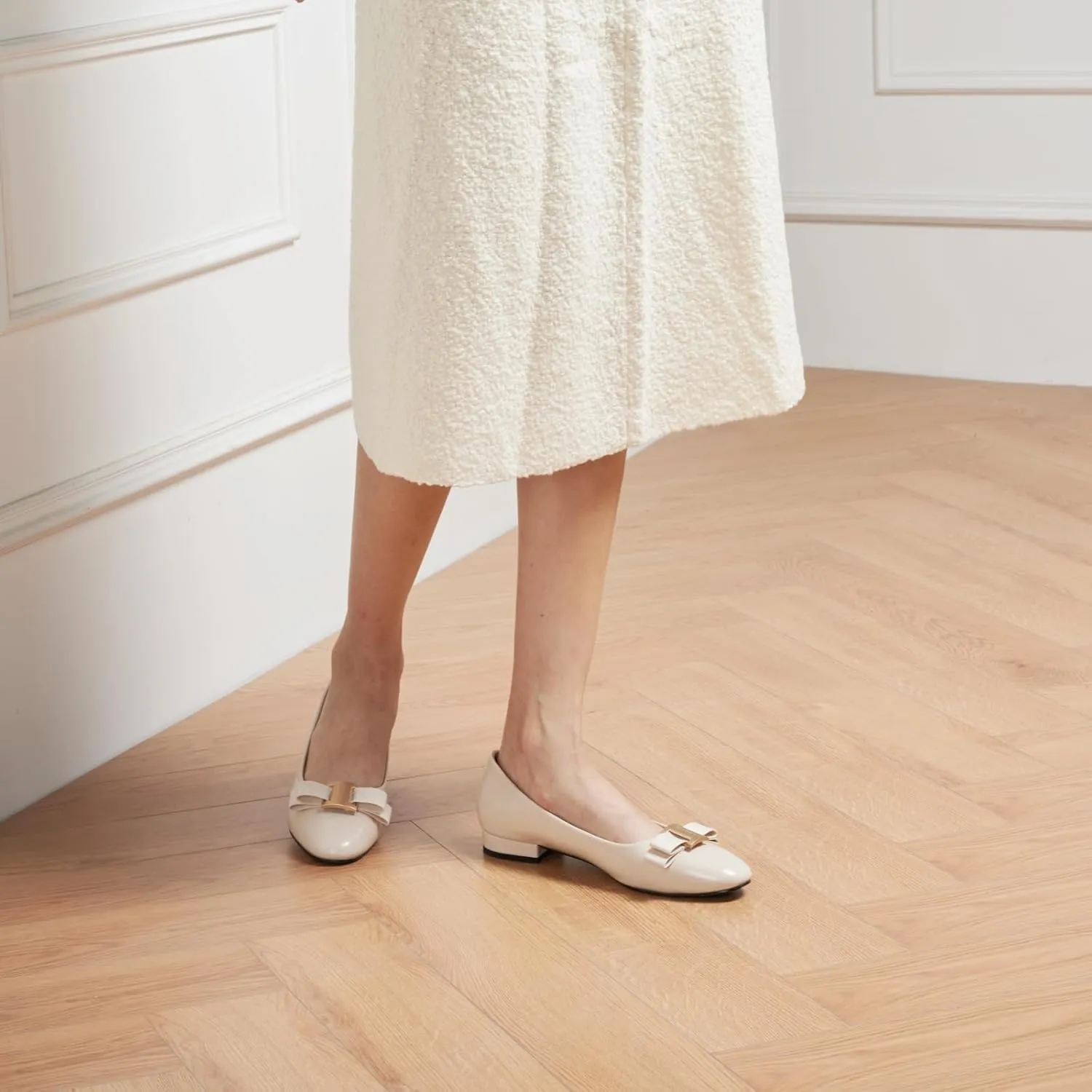 C.Paravano Women's Ballet Flats | Round Toe Bow Accent Shoes with Metallic Buckle | Soft Leather Slip-Ons for Work Commute, Office & Date NightsEvening Events, Business Travel & Dating