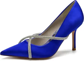 FufoneUS Bridal Shoes Stilettos 3 Inch Slip on Formal Dress Shoes for Ladies Wedding Party Evening Work,Royal Blue,6