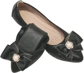 Hee grand Women Foldable Ballet Flats Bling Rhinestones Soft Leather Pointy Toe Flats Sparkle Wedding Dress Shoes Comfort Slip on Loafers Big Size