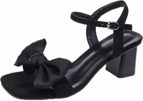 High Heels One-Strap Thick-Heeled Sandals For Women Versatile Bowknot Open-Toe Sandals For Women To Wear Outdoors