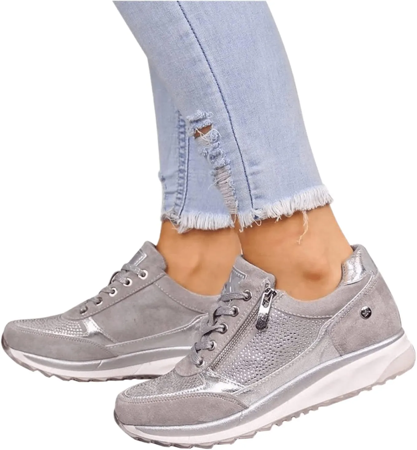 Ladmiple Shoes For Women Sneakers Trendy Casual Lace Up Dressy Summer Fashion Low Top Slip On Platform Walking Shoes