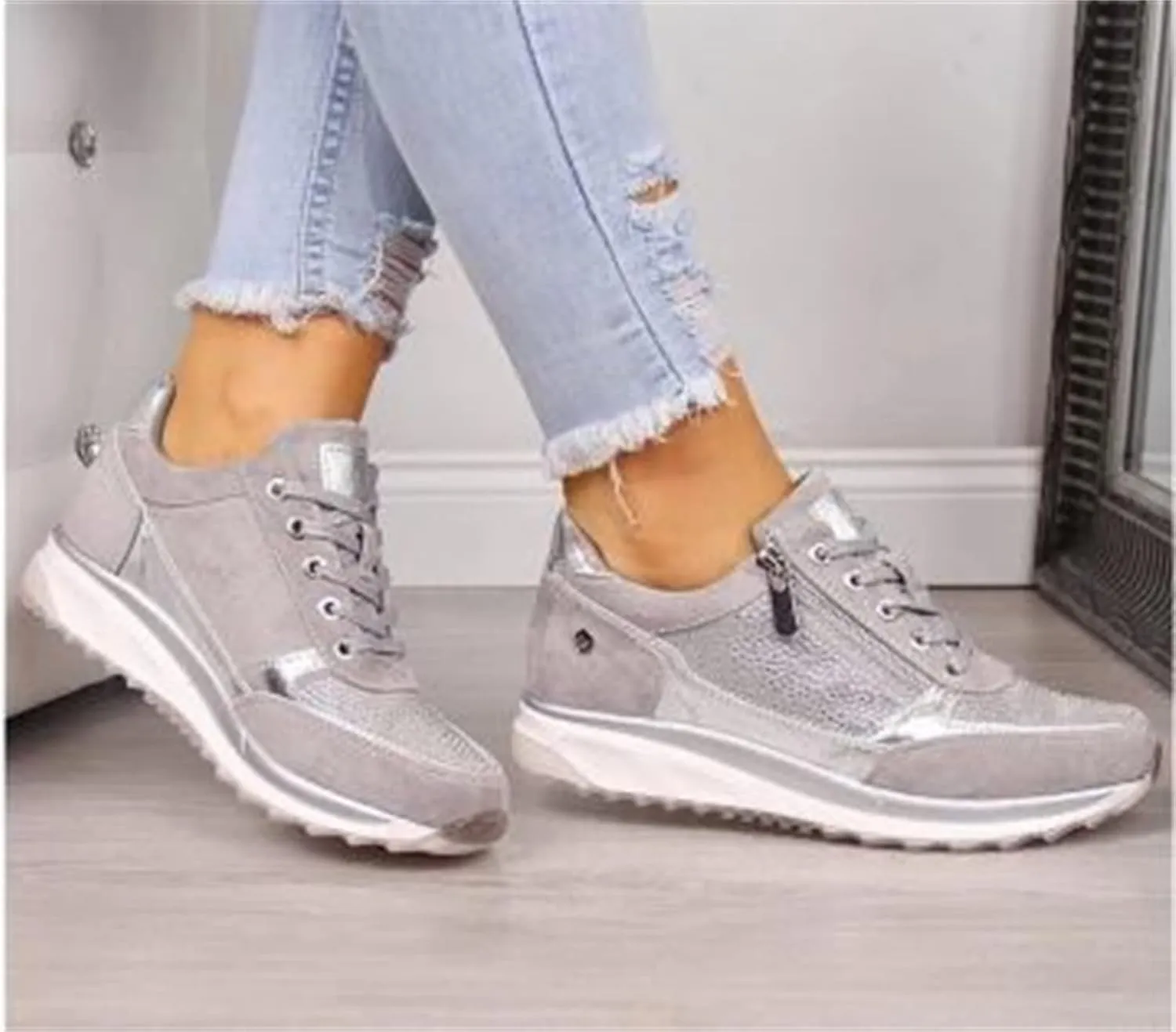 Ladmiple Shoes For Women Sneakers Trendy Casual Lace Up Dressy Summer Fashion Low Top Slip On Platform Walking Shoes