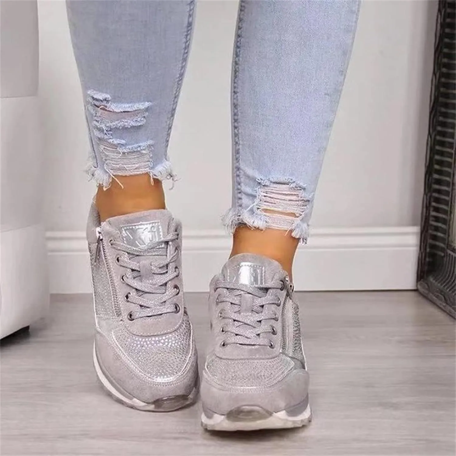 Ladmiple Shoes For Women Sneakers Trendy Casual Lace Up Dressy Summer Fashion Low Top Slip On Platform Walking Shoes