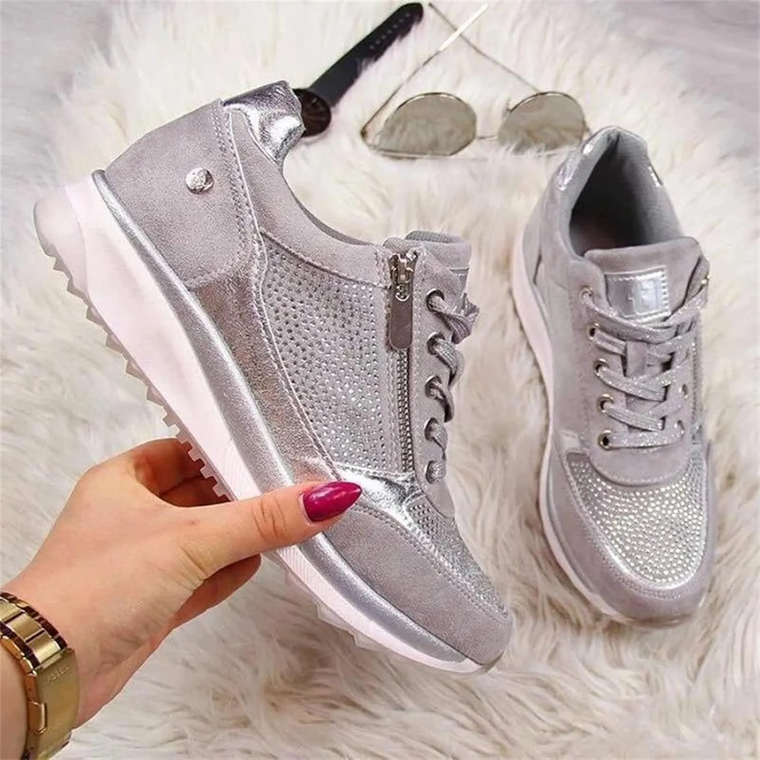 Ladmiple Shoes For Women Sneakers Trendy Casual Lace Up Dressy Summer Fashion Low Top Slip On Platform Walking Shoes