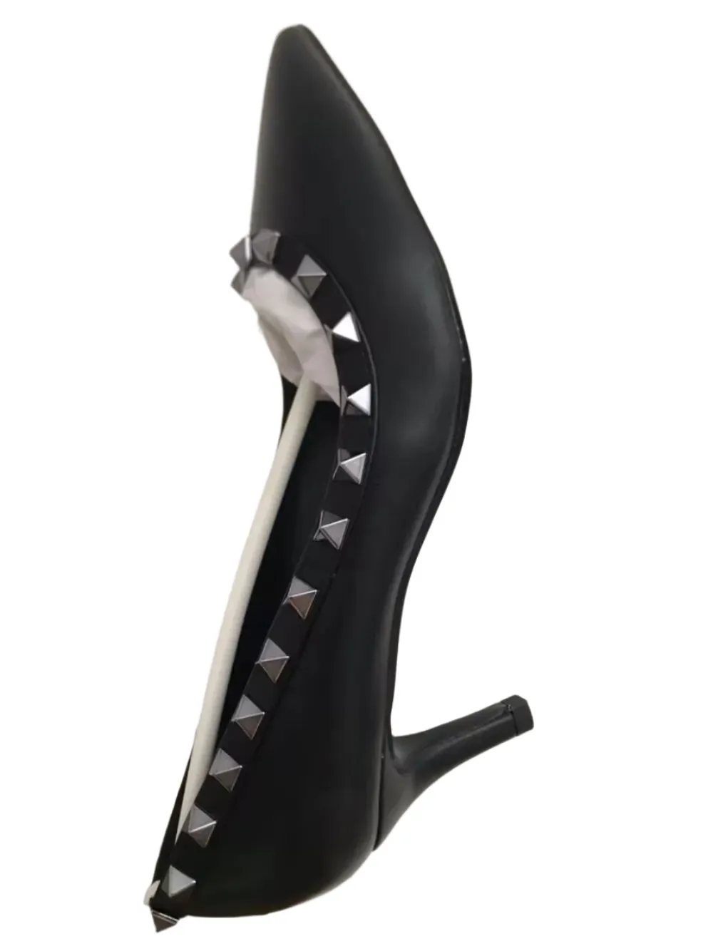 Lady Lock Studs Sexy Real Leather Pointed Toe Shiny Pumps – Trendy Fashion Shoes