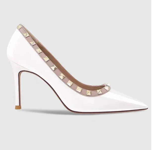 Lady Lock Studs Sexy Real Leather Pointed Toe Shiny Pumps – Trendy Fashion Shoes