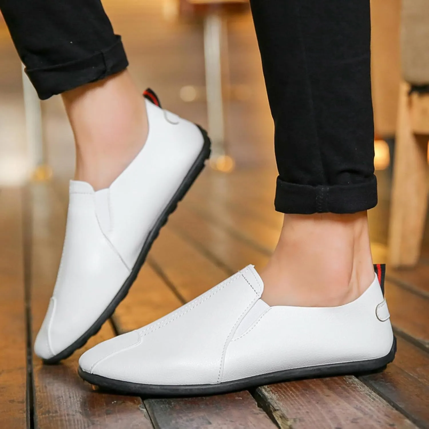 Leisure Men's Four Seasons Non Slip Flat Round Toe Breathable Slip On Lazy Leisure Casual Dress Shoes for Men Size 8 Cushion