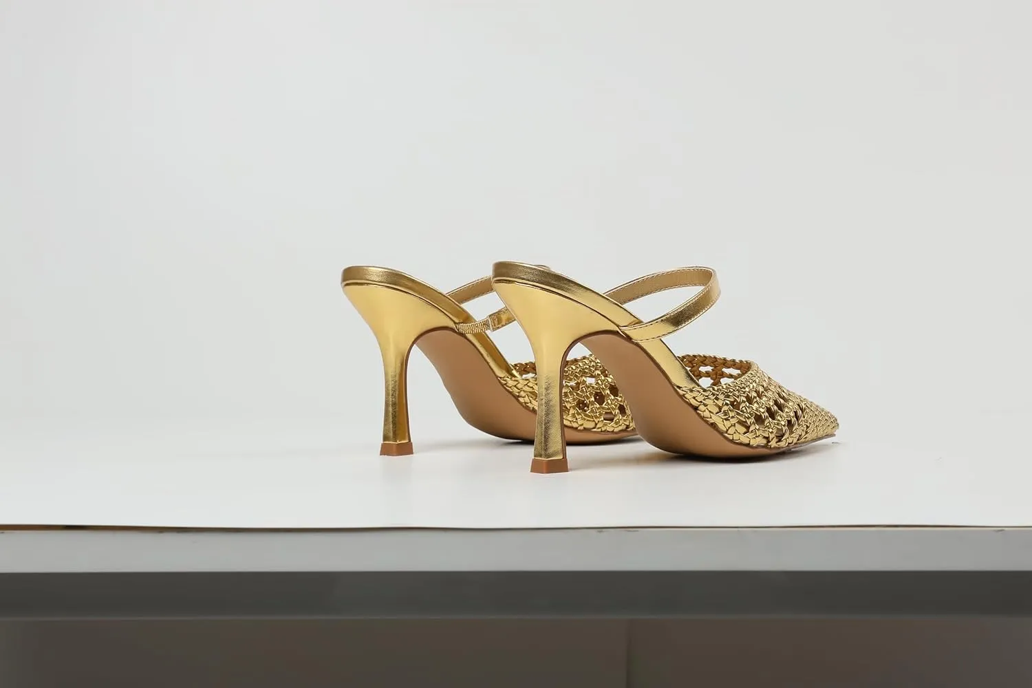 Lyrisiphy Gold Heels for Women Pumps Heels Closed Toe Pointed Toe Heels Stiletto Slingback Mesh Heels Slip On Leather Slide Sandals Summer Heeled Sandals Comfortable Gold Pumps for Women Dressy