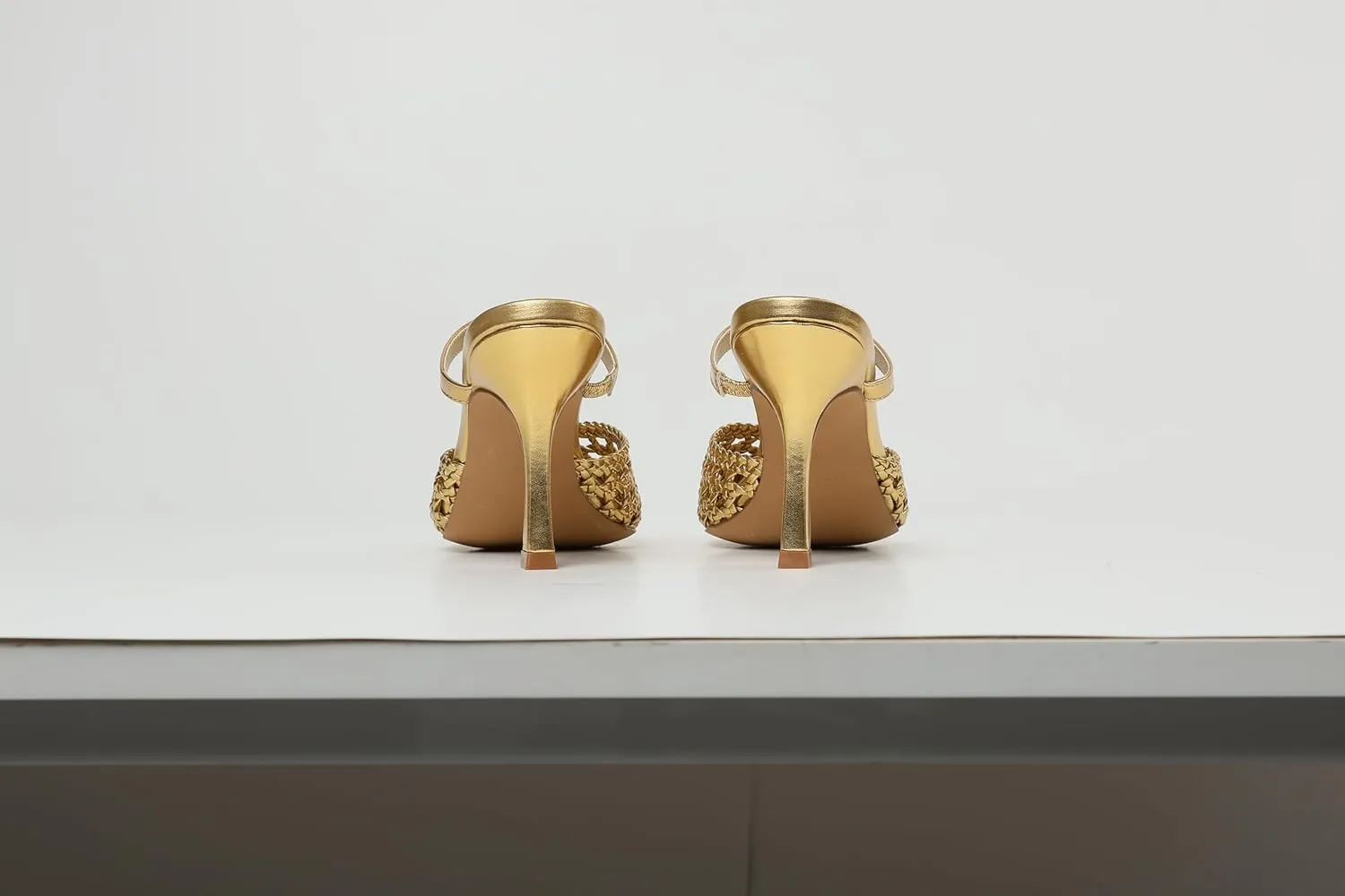 Lyrisiphy Gold Heels for Women Pumps Heels Closed Toe Pointed Toe Heels Stiletto Slingback Mesh Heels Slip On Leather Slide Sandals Summer Heeled Sandals Comfortable Gold Pumps for Women Dressy