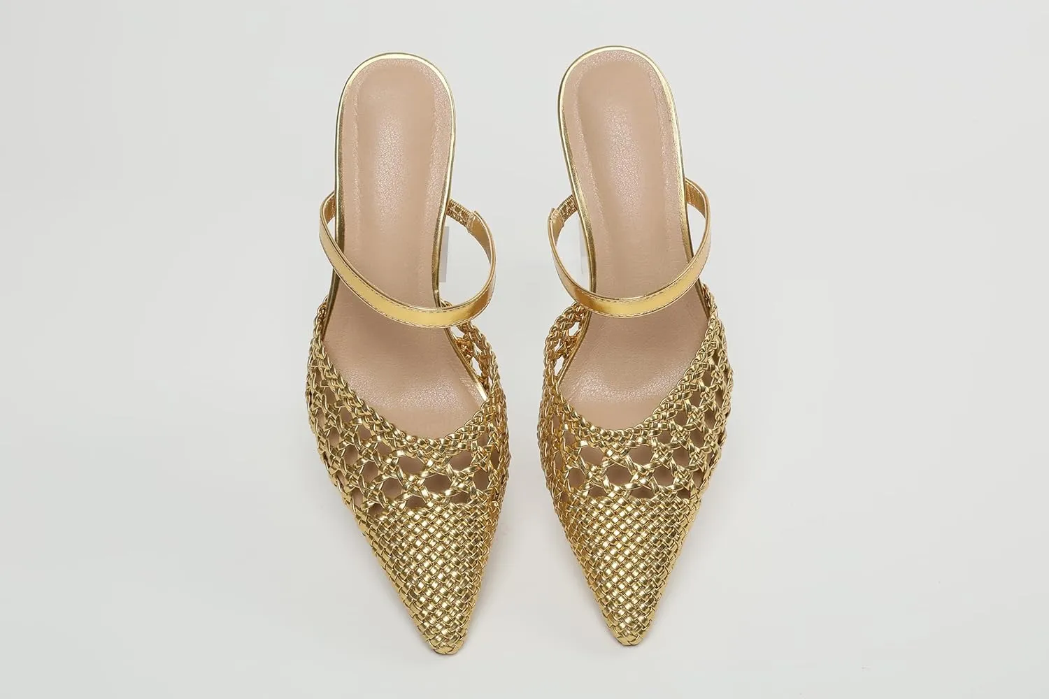 Lyrisiphy Gold Heels for Women Pumps Heels Closed Toe Pointed Toe Heels Stiletto Slingback Mesh Heels Slip On Leather Slide Sandals Summer Heeled Sandals Comfortable Gold Pumps for Women Dressy