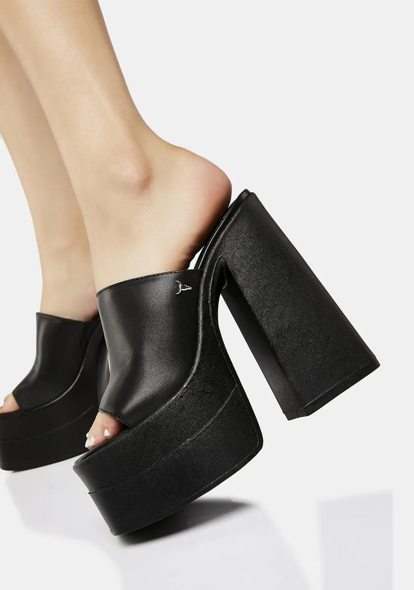 Mansion Black Leather Platform High Heels