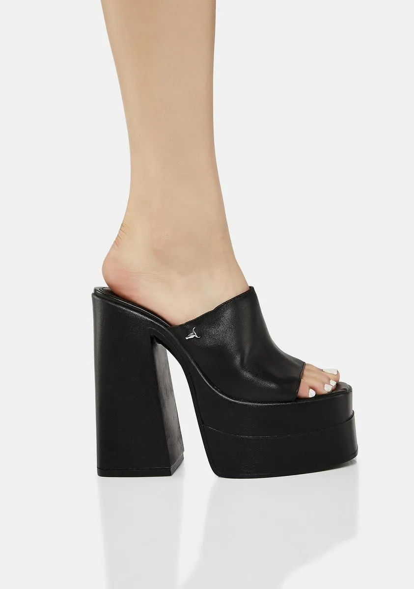 Mansion Black Leather Platform High Heels