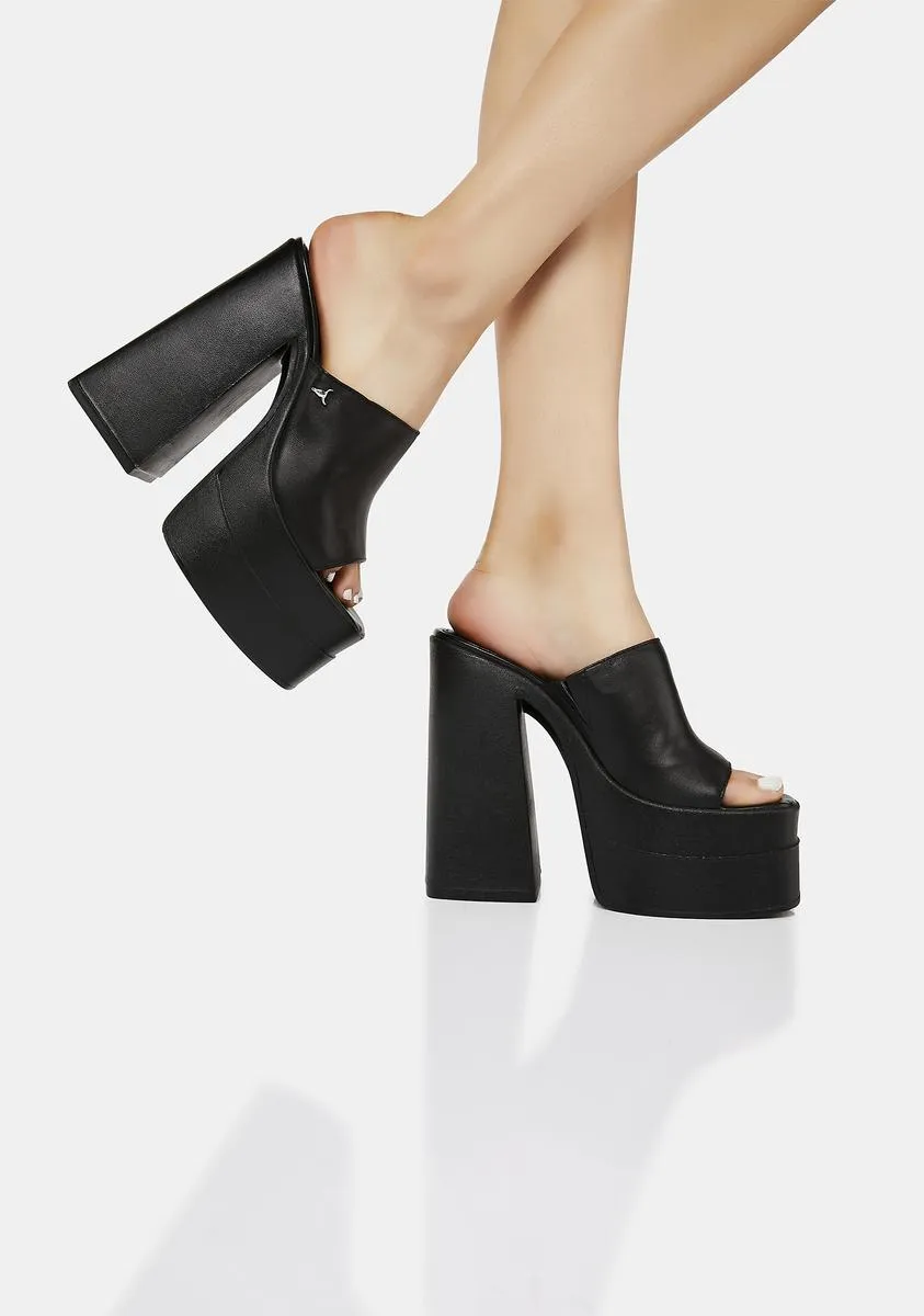 Mansion Black Leather Platform High Heels