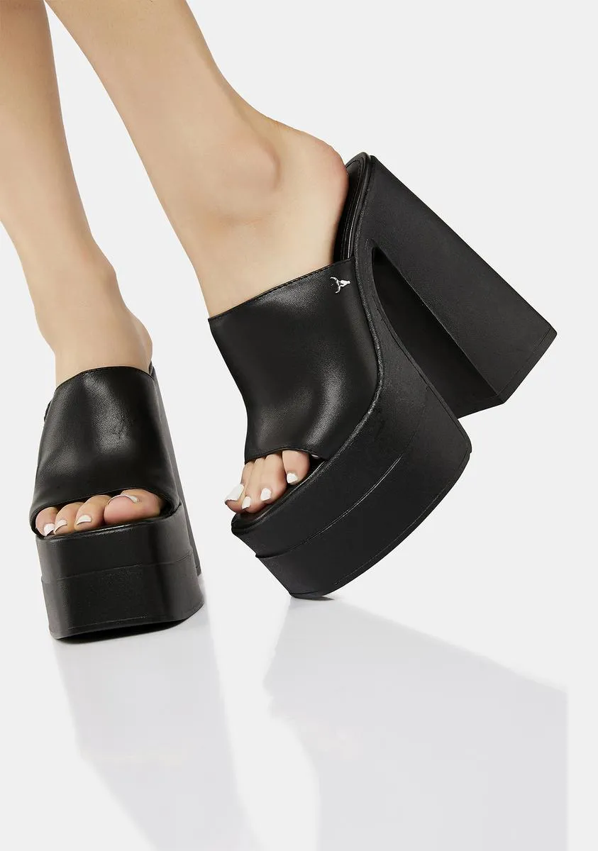 Mansion Black Leather Platform High Heels