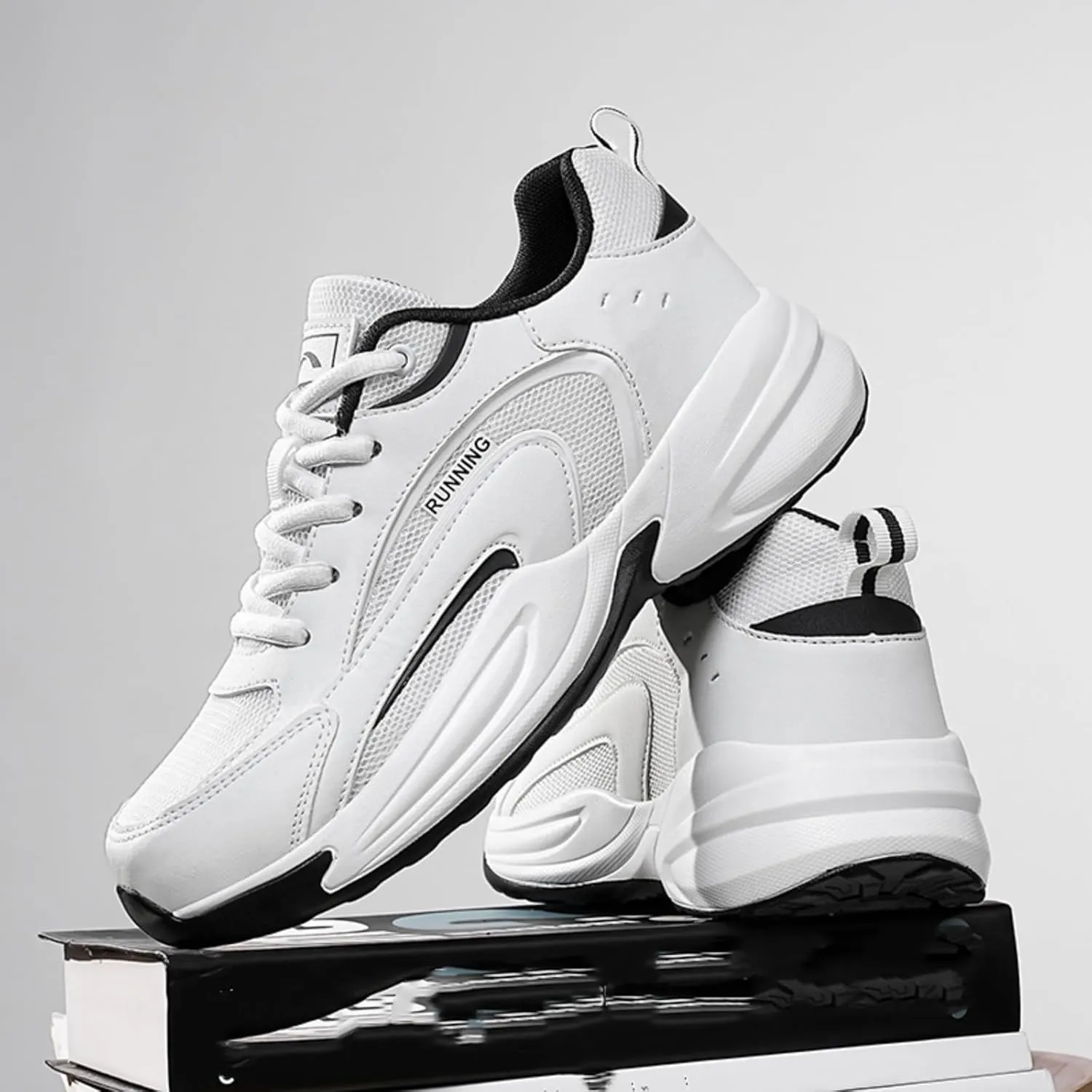 Men's Fashion Breathable Mesh Lace Up Sneakers Casual Trendy Round Toe Non Slip Outdoor Running Training Walking Shoes