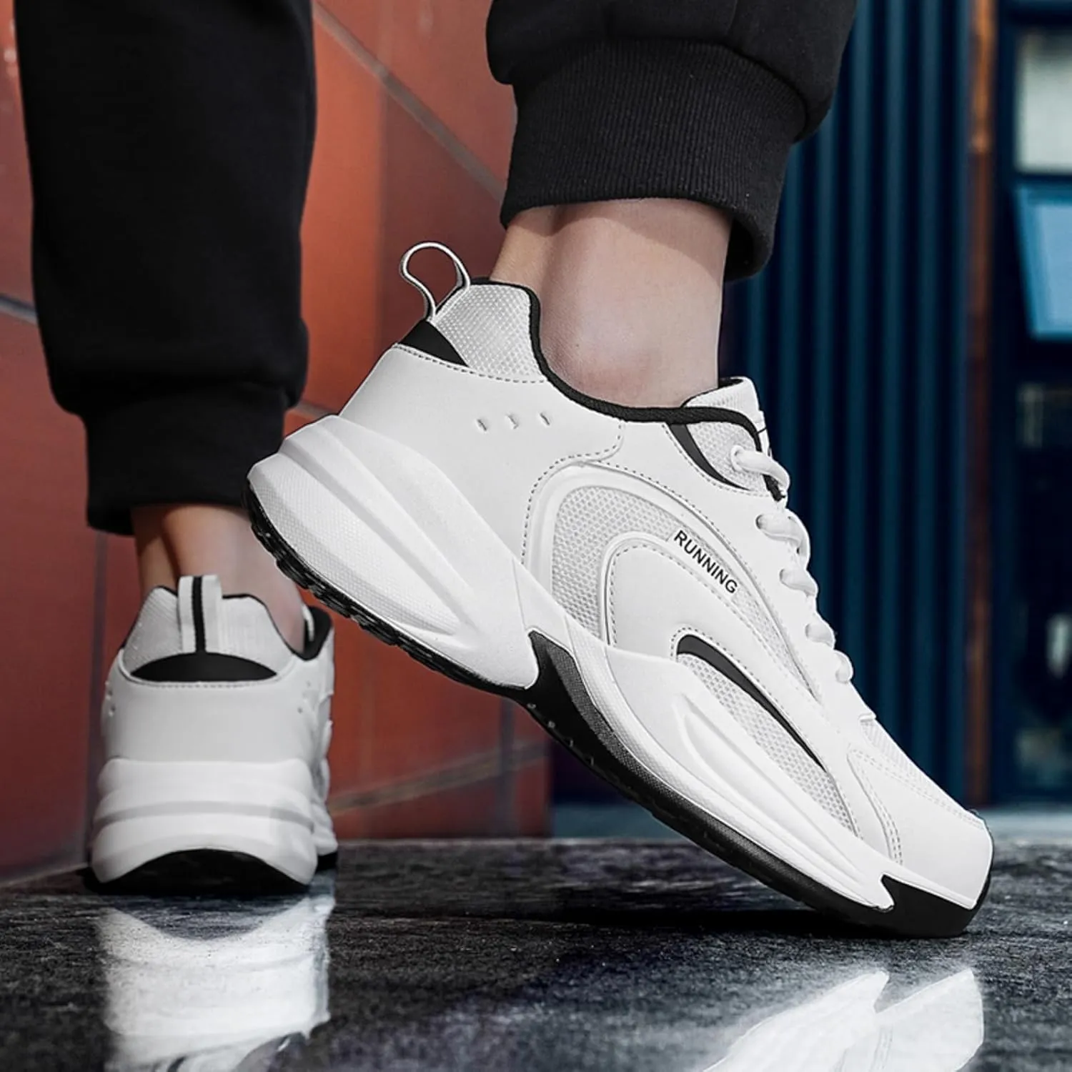 Men's Fashion Breathable Mesh Lace Up Sneakers Casual Trendy Round Toe Non Slip Outdoor Running Training Walking Shoes