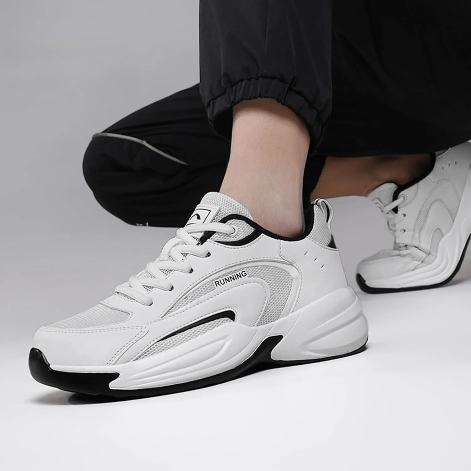 Men's Fashion Breathable Mesh Lace Up Sneakers Casual Trendy Round Toe Non Slip Outdoor Running Training Walking Shoes