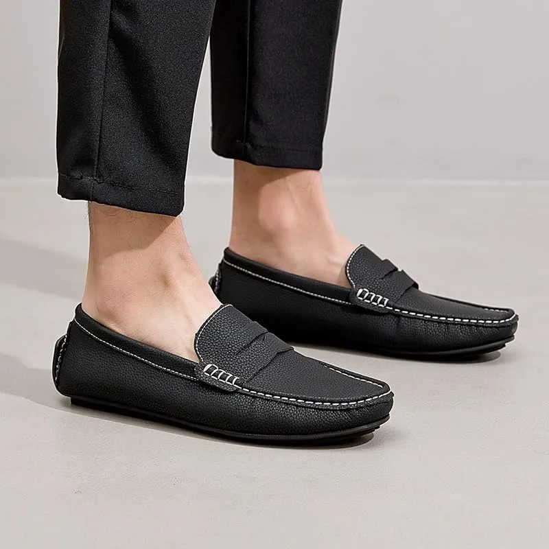 Men's Loafers Shoes Simple Round Toe Solid Color Faux Leather Penny Driving Loafers Lightweight Flexible Slip Resistant Classic Walking Slip-ons