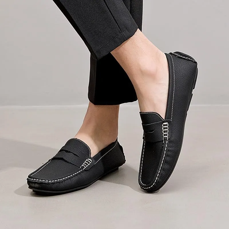 Men's Loafers Shoes Simple Round Toe Solid Color Faux Leather Penny Driving Loafers Lightweight Flexible Slip Resistant Classic Walking Slip-ons