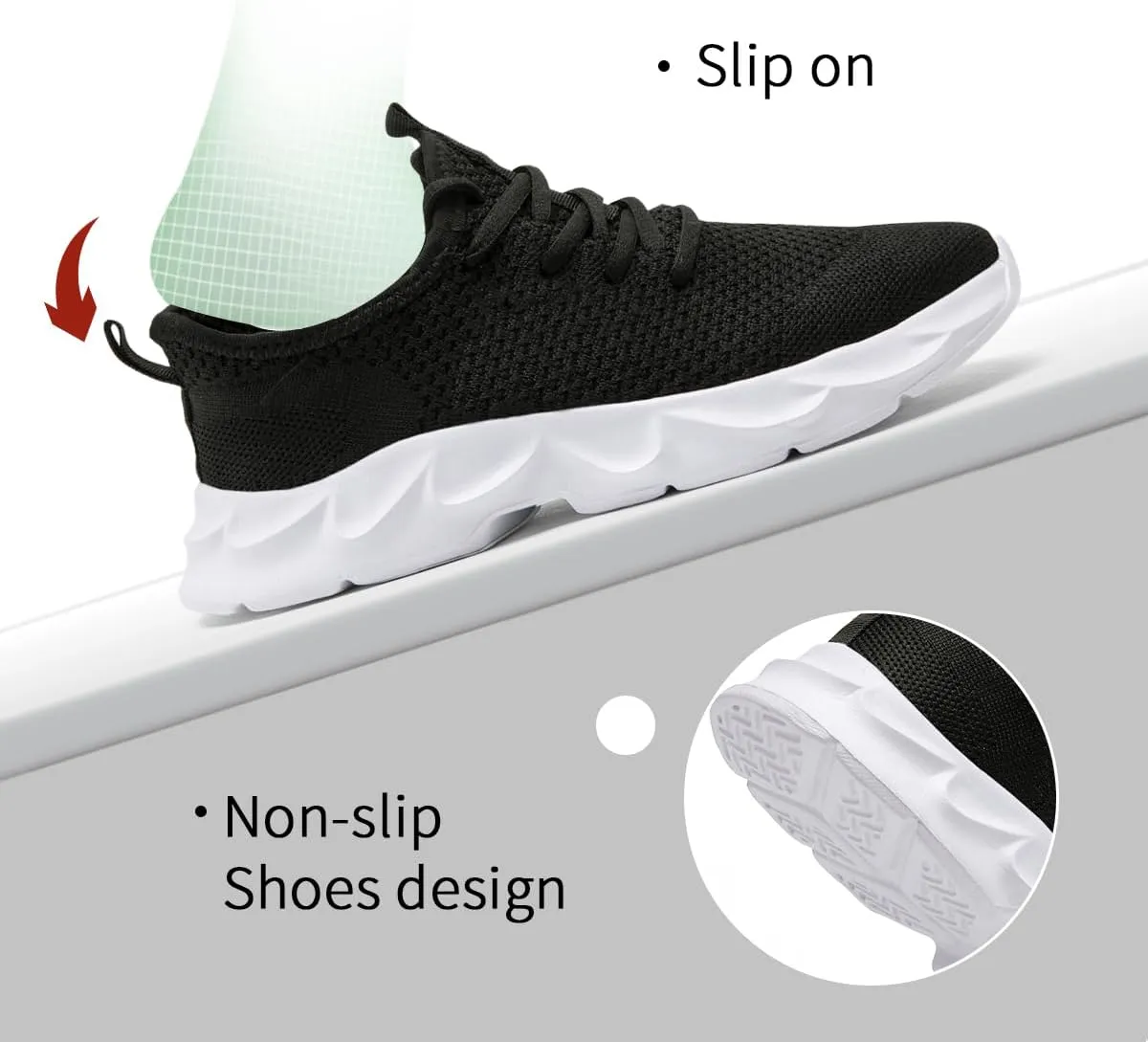 Mens Walking Shoes Slip On Tennis Non Slip Sneakers Outdoor Running Sports Trainers Athletic Sneaker Road Casual Workout Lightweight Shoes